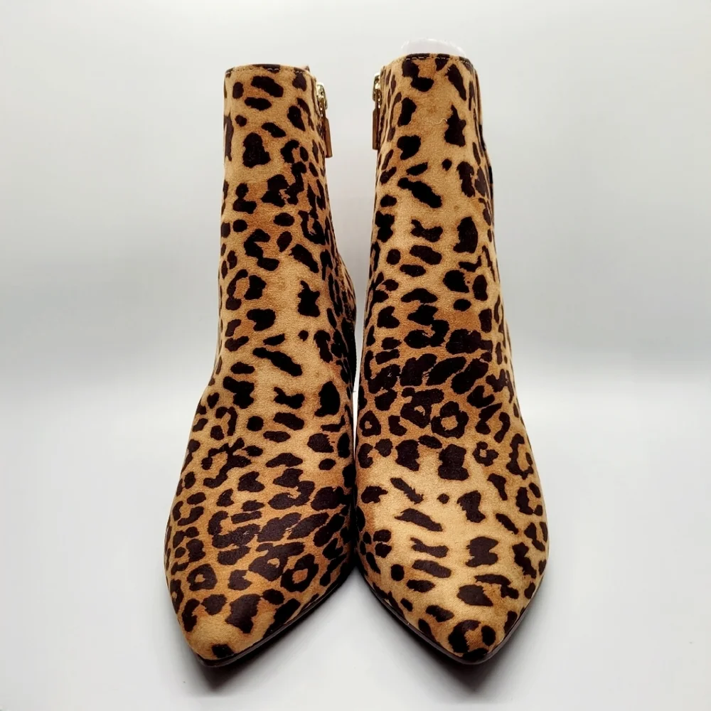 New Tan Leopard Print Olyvia Block Heel Zip Ankle Bootie Sz 7 - Picture 7 of 14